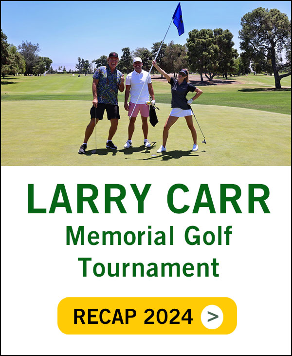 Golfers playing in the Larry Carr Memorial Golf Tournament 2024 with text overlay