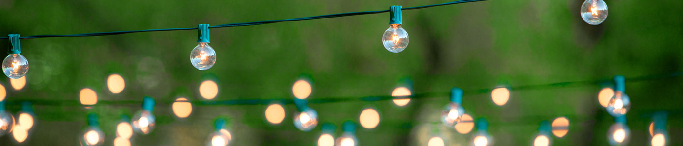 Light string in backyard